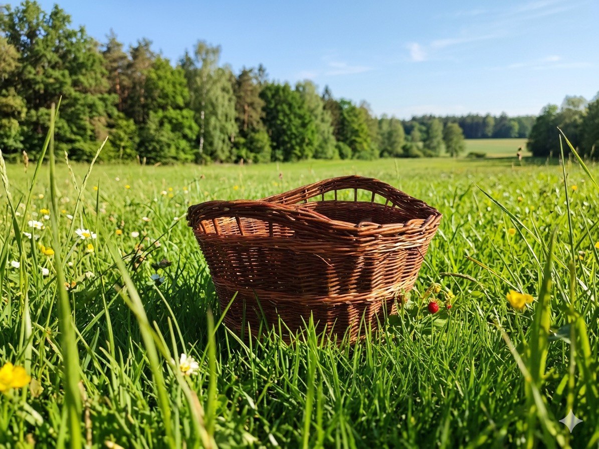 Weidenkorb in der Wiese